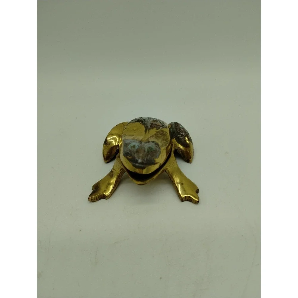 Vintage Solid Brass Frog Personal Ashtray Trinket Box Key Hider Hinged Lid 3